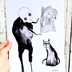 Appears of the Haunted Soul Original art by Marina Barnes Gothic art Dark art Spooky picture Ghost drawing Macabre Haunters Black cat Odd