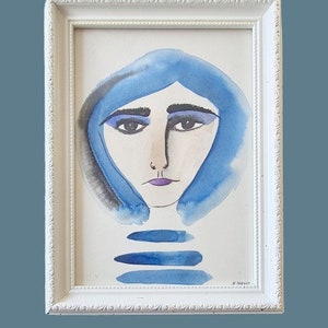 Dipinto originale ad acquerello. Opera d'arte unica. Volto astratto ad acquerello. Arte astratta. Volto di donna astratto. Dipinto ad acquerello. Arte semplice.