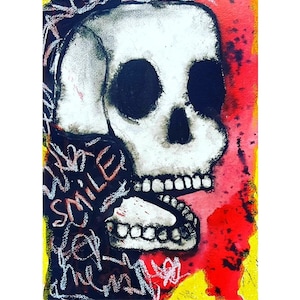 Original Art or Print Outsider art Skull Drawing Dark art Horror Abstract Figurative Strange picture Spooky Creepy Gift for skull lovers Odd