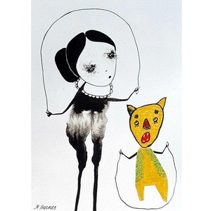 Original art Outsider art Black and white Weird Painting Mixed media Artwork Art Brut Figurative art Abstract figures Naive art Rare Animal
