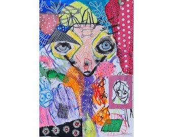 Arte original o impresión Arte loco Arte abstracto Arte marginal Extraño Arte facial espeluznante Brut Arte surrealista raro Imagen extraña Peculiar Extraño Fugurativo