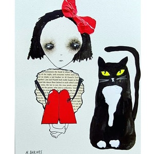 Arte originale o stampa Un regalo unico per gli amanti dei gatti Disegno di un gatto divertente e stravagante Immagine di un gatto nero Stampa di un'opera d'arte originale Strana arte di un gatto