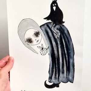 Original art One of a kind art Black and white picture Dark art Outsider art Abstract figures Crow drawing Weird art Unique decor Gothic