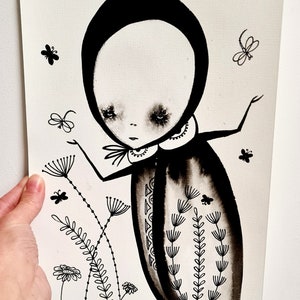 Abstract art Abstract figures Abstract face Original art Ink drawing on paper Gift for people who have everything Weird Black white picture
