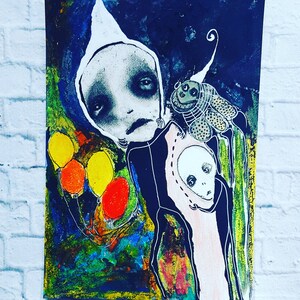 Original art or Print Creepy face Drawing Art Brut Horror art Abstract figures Spooky Picture One of a kind art Surreal art Rare Weird Odd