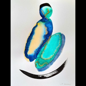 Dipinto originale ad acquerello Un pezzo unico di arte astratta di Watford Dipinto astratto Regalo per chi ha tutto Astratto blu-verde