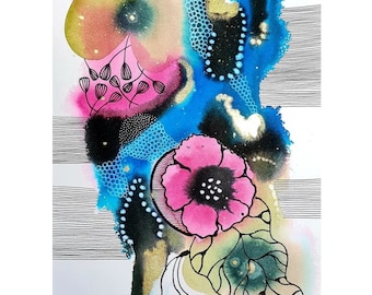 抽象水彩画：直感的な落書き、サイン入りアート（9x12インチ） - Etsy 日本