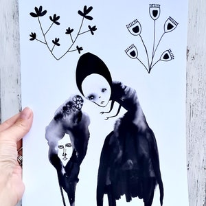 Mirror Mirror on the wall, Original art,  Illustration,  Outsider art, Abstract art,  Abstract figures, Black and white art Weird art Gift