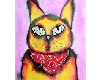 Lámina artística de gato caprichoso: estilo ingenuo y peculiar, regalo para amantes de los gatos