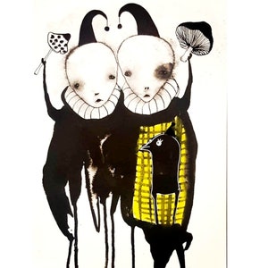 Arte originale o stampa Arte outsider Disegno eccentrico Arte pazza Disegno a inchiostro di funghi Regalo per l'uomo che ha tutto Arte unica nel suo genere Strano