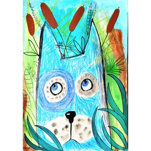 Original cat art One of a kind Outsider art Gift for cal lovers Whimsical funny cat Primitive cat Rare picture Cute cat Cat illustration
