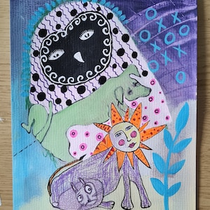 Abstract art Surreal art Outsider art Owl painting Original painting Acrylic painting One of a kind art Gift idea Folk art Acrylic painting