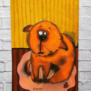 Original Art , Gift for cat lovers, Whimsical funny cat ,Nursery art , Primitive art ,Cat art, Orirawing painting, Ginger cat, Gift for her