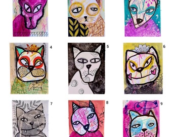 ACEO cards Aceo original painting Aceo collection Collectible art Aceo art Cat drawing mini art Atc cards Aceo drawing Cute art Cat cards