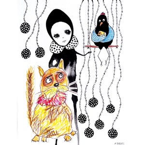 One of a kind art, Cat art, Abstract figures,  Abstract art,  Ginger Cat,  Gift for cat lovers,  Affordable art , Unique art , Weird art