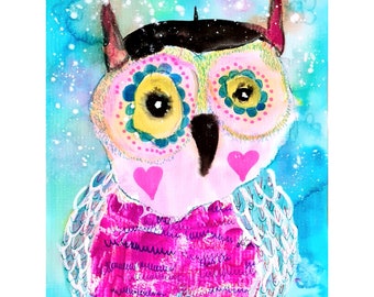 フクロウの絵画 アクリルオリジナル キャンバスに描かれたペットの絵画