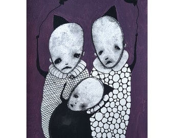 Original Abstract Family Portrait: Ink Drawing on Watercolor Paper