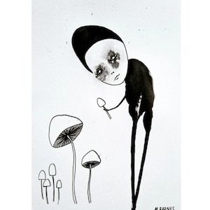 Original Kunst Außenseiter Kunst Schwarz Weiss Kunst Pilze Bild Seltsame Kunst Original Zeichnung