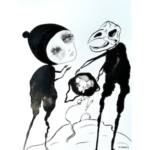 Gothic Bild, Außenseiter Kunst, Schräge Kunst, Artbrut, Schwarz weiss Bild, Geschenk für seltsame Leute, Abstrakte Kunst, Seltsame Kunst, Einzigartige Kunst
