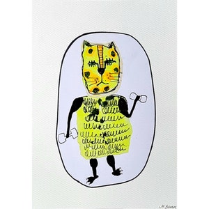 Original Cat art Outsider art Primitive art Naive art Figurative art Abstract cat Whimsical funny cat Weird cat Gift for cat lovers Rare art