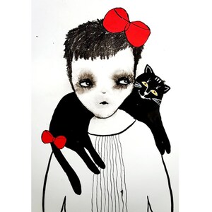 Original art Outsider art Art Brut Gift for cat lovers Black and White Picture Abstract Figurative Alternative art Inspiration art Weird Odd