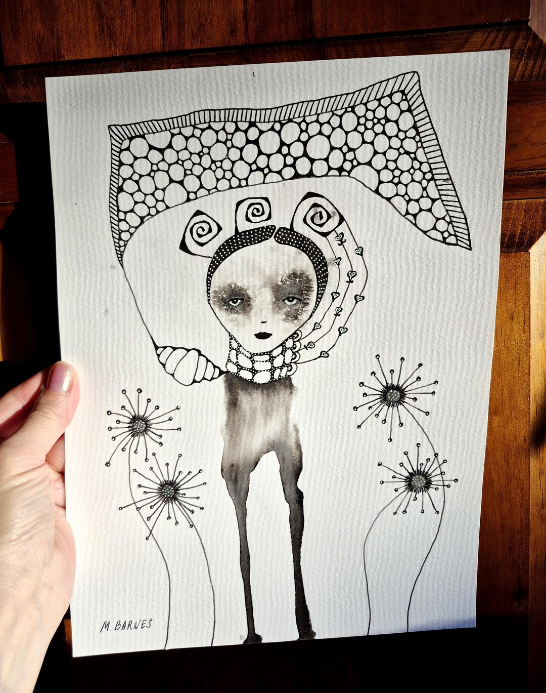 Original Art Outsider Art Abstract Creatures Black White Picture Ink ...