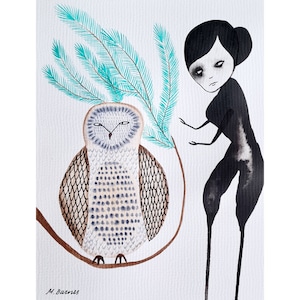 Arte originale Dipinto originale Arte unica Arte originale ad acquerello Dipinto di gufo Illustrazione di gufo Arte ispiratrice Arte strana Arte fuori dagli schemi