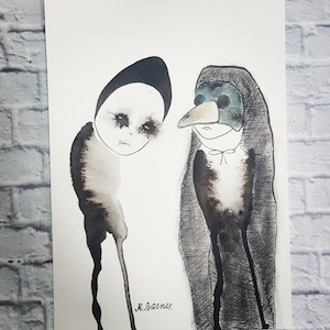Plague Doctor Original Art Brut Rawart Abstract figures Creepy face drawing Outsider art Alternative art Inspiration art Primitive Naive art