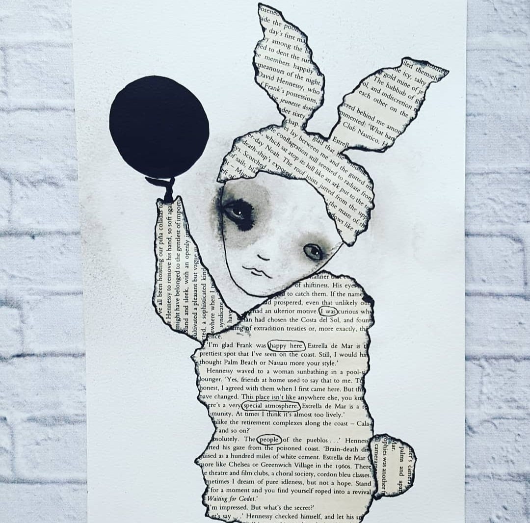 Strange Bunny Art: Mixed Media Rabbit Drawing on Vintage Book Page - Etsy