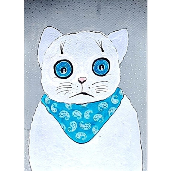 個性的な白猫アート:オリジナル絵画または版画、猫好きへの 個性的な白猫アート:オリジナル絵画または版画、猫好きへの