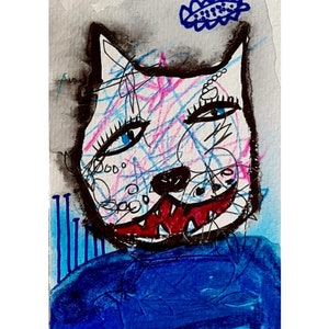 Cat art Print Outsider art Gift for cat lovers Gift for weird people Primitive cat Primitive art Simple cat art Naive cat Abstract art Rare