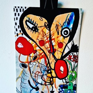 Original art Print Outsider art Abstract figures Figurative art Whimsical Drawing Art Brut Raw art Weird Picture Crazy art Rare Animal Naive