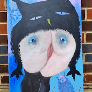 Big canvas, Original painting, Owls painting, Outsider art, Acrylic painting, Abstract , Art brut , Crazy art ,Art brut ,Kunst home decor