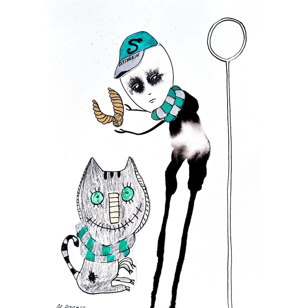 Slytherin , Original Drawing, Outsider Art, Weird Art, Abstract Figures