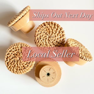Boho Rattan Knob | Nursery Dresser Pull, Coastal Decor