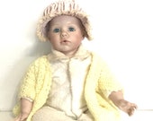 Large Handmade Rag Doll - Porcelain Faced Baby Doll - Towelling Onesie Baby Doll - Hand Painted Baby Doll - Adorable Hand Knitted Costume