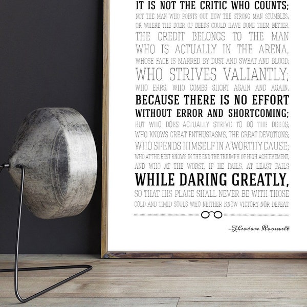 Theodore Roosevelt Man in the Arena, Motivational Wall Art, Printable Poster Art, Home Office Art, Man in the Arena quote, Entrepreneur Art