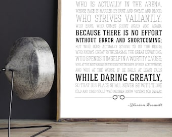 Theodore Roosevelt Man in the Arena, Motivational Wall Art, Printable Poster Art, Home Office Art, Man in the Arena quote, Entrepreneur Art