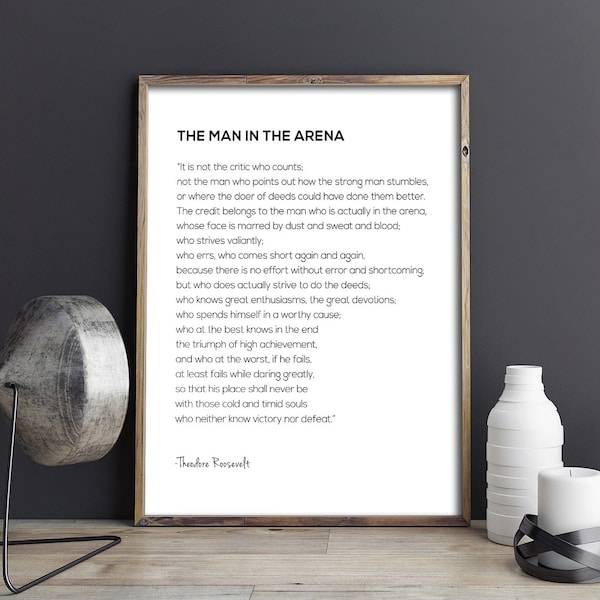 The Man in the Arena imprimable, Daring Greatly, Home Decor, House Warming Gift, Motivational, Inspirational quote, Office Decor, Dorm decor