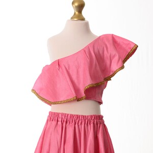 Kids Raw Silk Lehenga With Skirt And Crop Top Girls Indian Etsy Rangoli has a wide collection of indian crop top lehenga at an affordable price. kids raw silk lehenga with skirt and