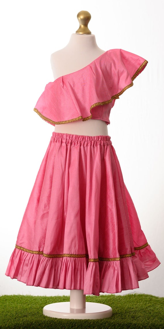 Kids Raw Silk Lehenga With Skirt and Crop Top Girls Indian