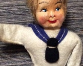 Vintage Sailor Girl Cruise Line Collectible Felt Sailor Pants and Top Hand Painted Doll Face Woman