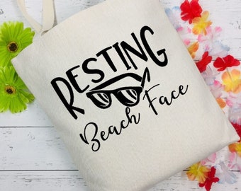 RESTING BEACH FACE Reusable Grocery Store Shopping Natural White Cotton Canvas Tote Bag