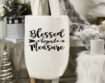 CHRISTIAN TOTE BAG, Blessed Beyond Measure White Cotton Canvas Tote Bag