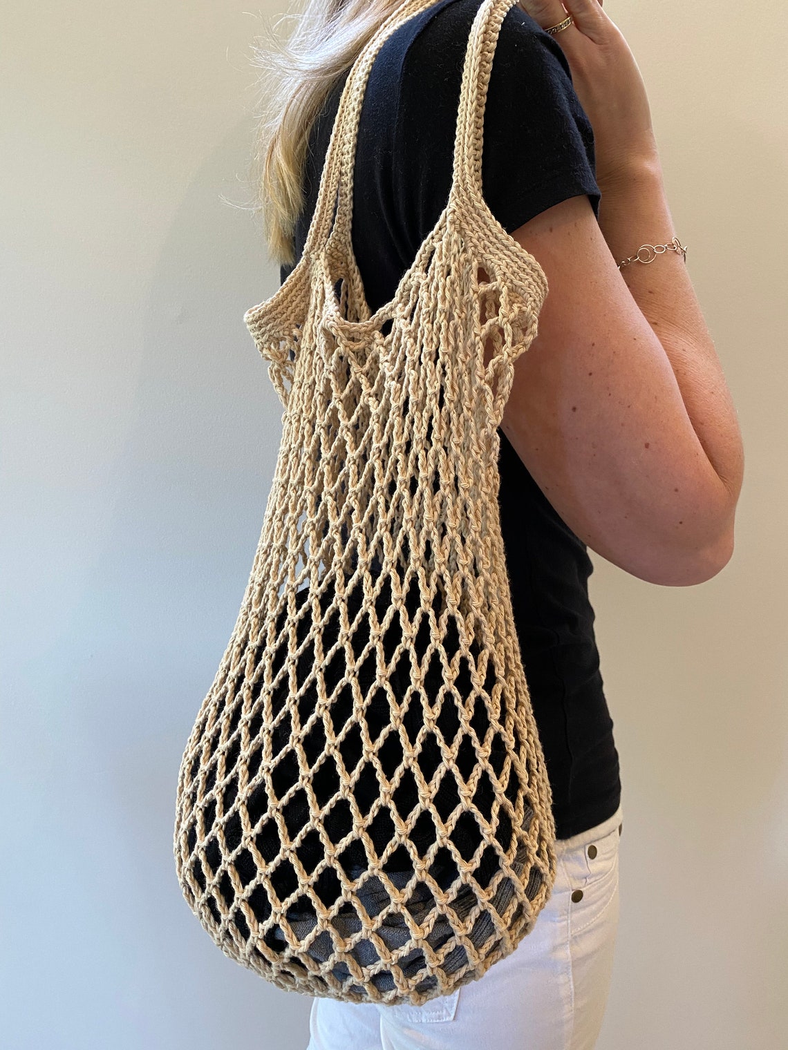 Crochet market bag handmade cotton re usable eco Etsy