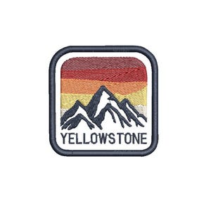 Yellowstone patch style applique machine embroidery file with mountains and sunset