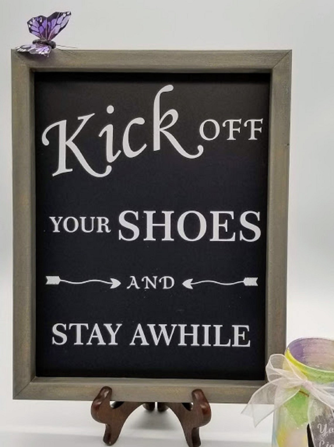 Kick Off Your Shoes and Stay A While Wood Framed Sign Wall Etsy