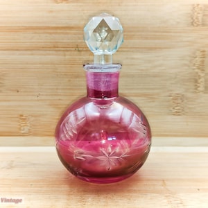 Purple bulbous glass-13cm-Vintage Collectable Perfume/Scent Bottle-u, empty perfume bottle, empty glass bottle