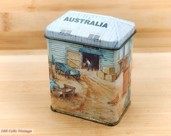 Australian Farm Tea Tin WITH CONTENTS House Shaped Vintage Storage Tin (9cm)