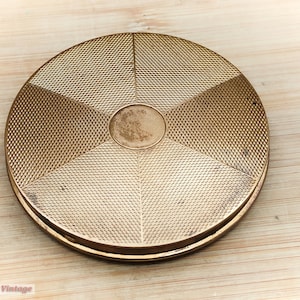 Art Deco Gold Tone Guilloche-Vintage Ladies Powder Compact-0li, compact mirror, vintage compact, handheld mirror, vintage vanity